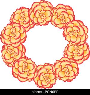 Begonia Flower, Picotee Sunburst Wreath. Vector Illustration. Stock Vector