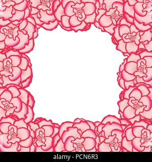 Pink Begonia Flower, Picotee First Love Border. Vector Illustration. Stock Vector