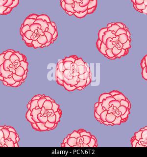 Pink Begonia Flower, Picotee First Love on Light Purple Background. Vector Illustration. Stock Vector