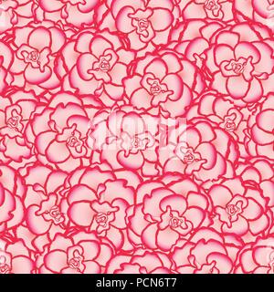 Pink Begonia Flower, Picotee First Love Seamless Background. Vector Illustration. Stock Vector