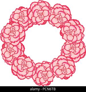 Pink Begonia Flower, Picotee First Love Wreath. Vector Illustration. Stock Vector