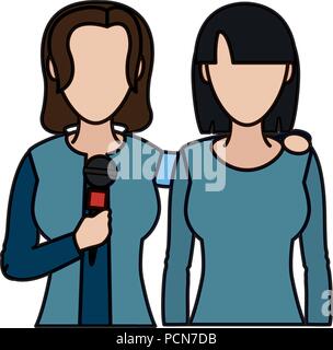 color women reporters partner with microphone equipment Stock Vector