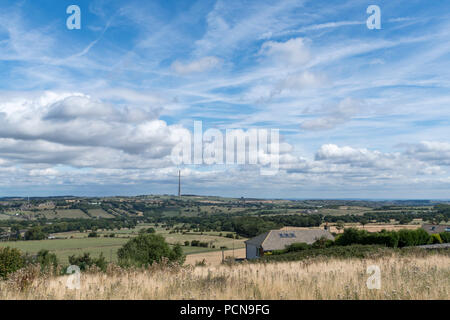Emley Moor Mast with temporary repair mast, Emley Moor, West Yorkshire Stock Photo