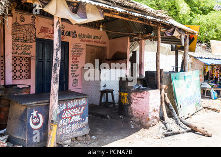 PONDICHERY, PUCUCHERRY, TAMIL NADU, INDIA - SEPTEMBER CIRCA, 2017. Local street food shop restaurant on the road at Pondichery, India. Cheap and very  Stock Photo