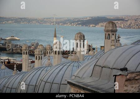 Marmara Sea and Bosphorus of Istanbul view from Suleymaniye Mosque Garden Stock Photo