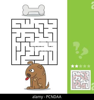 cartoon maze game with dog and bone, Stock vector