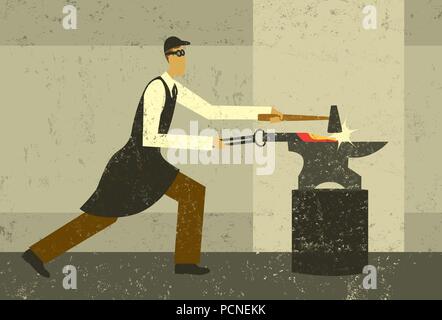 Blacksmith A blacksmith at work. The man and the background are on separately labeled layers. Stock Vector
