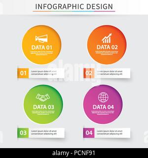 Infographics circle paper with 4 data template. Vector illustration background. Can be used for workflow layout, business step, banner, web design. Stock Vector