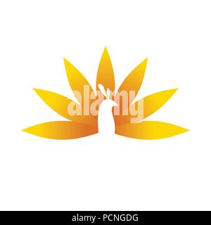 Peacock Bird Golden Flower Shape Vector Symbol Graphic Logo Design Template Stock Vector