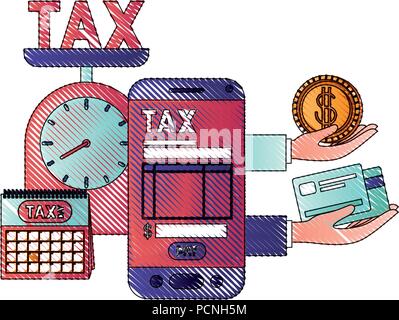 smartphone with tax on line and documents Stock Vector
