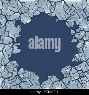 Cracked ice background. Winter frozen backdrop with hole for simple text, Vector illustration Stock Vector