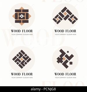 Wood flooring company logos. Wood flooring company logos in flat style for website. Editable vector template of wood flooring company logos. Vector company logos for wood flooring, parquet, laminate Stock Vector