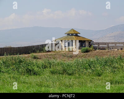 Israel, Hula Valley, Agmon lake, visitor's hide and observation deck overlooking the re-established lake Stock Photo