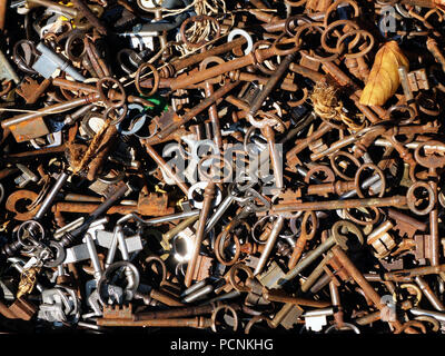 Large collection of rusty keys at a Flea Market at the Beziers Brocantes Stock Photo