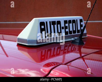 Driving school car roof sign in France auto school Stock Photo