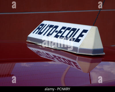 Driving school car roof sign in France auto school Stock Photo