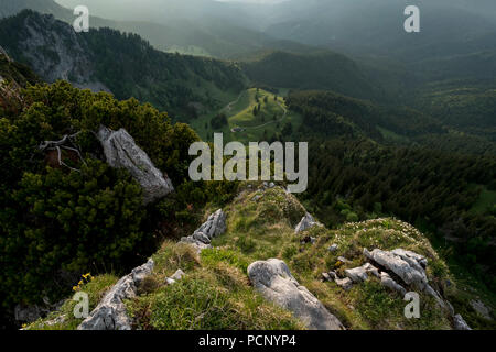 Sunset over the 'Achselköpfen', area of Brauneck, close Lenggries, Upper Bavaria, Bavaria, Germany Stock Photo