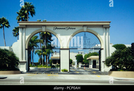 Archive image of Paramount Pictures entrance gate, former RKO studios, 5515 Melrose Avenue, Hollywood, Los Angeles, California, USA, 1992