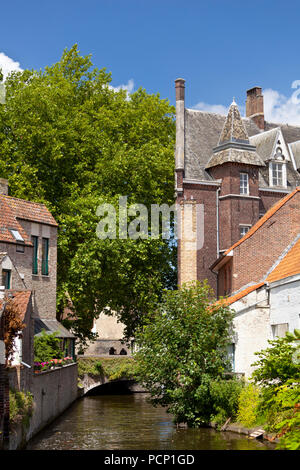 Daytime shot of a small canal in the west of Bruges. Stock Photo