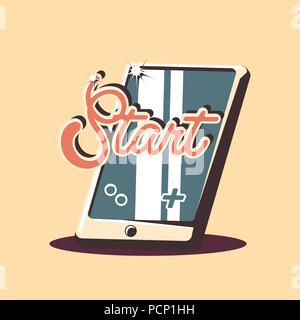 retro videogames design with portable device icon over yellow background, colorful design. vector illustration Stock Vector