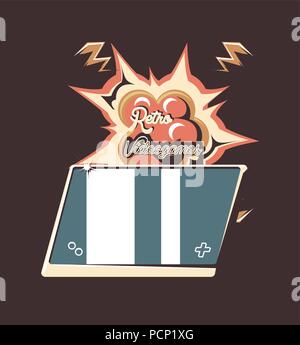 retro videogames design with portable device icon over brown background, colorful design. vector illustration Stock Vector