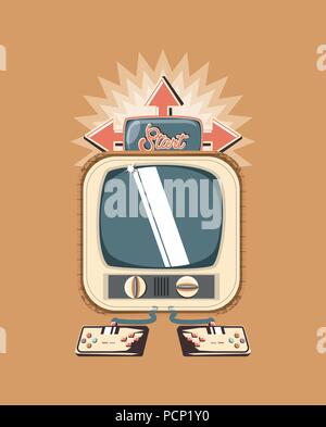 retro television and videogames gamepad over yellow background, colorful design. vector illustration Stock Vector