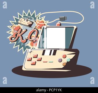 retro videogames design with portable gamepad device icon over blue background, colorful design. vector illustration Stock Vector