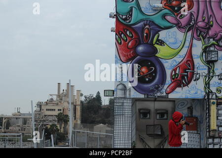 rooftop monster graffiti in los angeles california. Stock Photo
