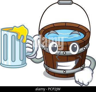 With juice wooden bucket mascot cartoon Stock Vector