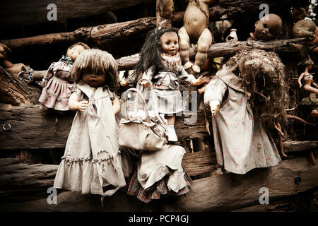 Dolls from La Isla de las Muñecas - The Island of the Dolls, Xochimilco Mexico Stock Photo