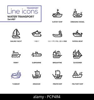 Water transport - line design icons set Stock Vector