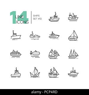 Water transport - thin line design icons set Stock Vector