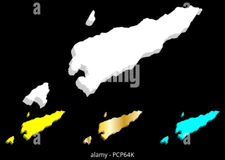 3D map of East Timor (Democratic Republic of Timor-Leste) - white, yellow, blue and gold - vector illustration Stock Vector