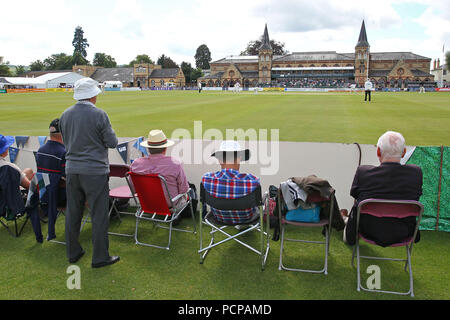 General view of play as spectators look on during Gloucestershire CCC vs Essex CCC, Specsavers County Championship Division 2 Cricket at Cheltenham Co Stock Photo