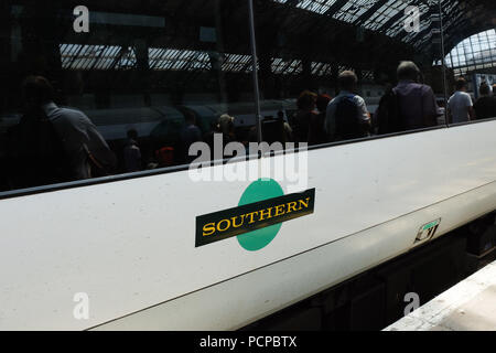 A Southern Railway carriage at Brighton station in Brighton, England. Stock Photo