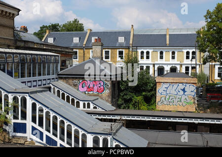 Graffiti at Denmark Hill train station in south London, England. Stock Photo