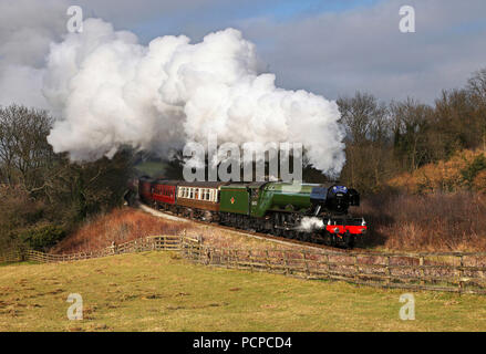 60103 Flying Scotsman heads away from Grosmont at Green End with the 15.30 departure to Pickering. Stock Photo