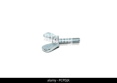 Single isolated galvanized industrial wing bolt screw on white background Stock Photo