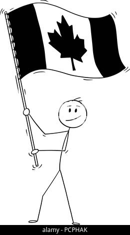 Cartoon of Man Waving the Flag of Canada Stock Vector