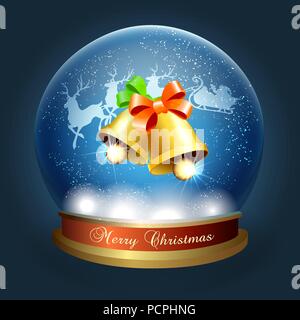 Snow Globe with Jingle Bells and santa sleigh. Vector illustration. Stock Vector