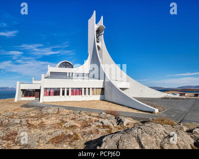 16 April 2018: Stykkisholmur Church, Snaefellsness Peninsula, West Iceland - A church which is also used as a concert hall. Stock Photo