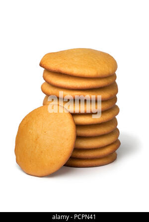 Heap of fresh baked traditional Dutch eierkoeken isolated on white background Stock Photo