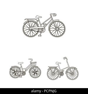 Various bicycles outline icons in set collection for design. The type of transport vector symbol stock  illustration. Stock Vector