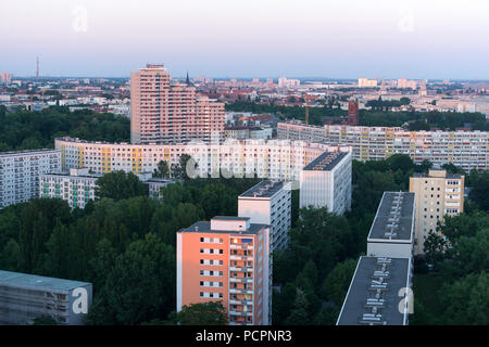 Berlin Panorama Birds view over Hermann Henselmann modern arcitecture GDR, Lenin square, berlin, germany Stock Photo