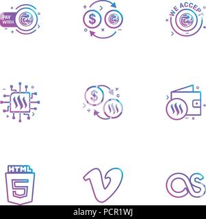 html 5 , vimeo , lastfm ,Nexus , nxs , crypto , currency , crypto cuurency , money , exchange , coin , dollar , graph , icon, vector, design,  flat,   Stock Vector