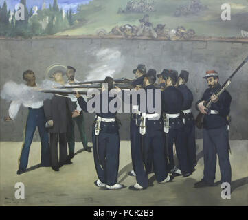 Painting 'The Execution of Emperor Maximilian' by French Impressionist painter Édouard Manet (1868-1869) on display in the Kunsthalle Mannheim in Mannheim, Baden-Württemberg, Germany. Stock Photo