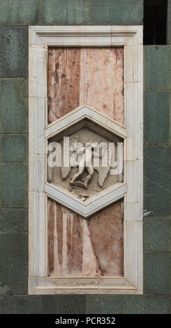 Daedalus as personification of mechanical arts depicted in the hexagonal relief by Italian Renaissance sculptor Andrea Pisano (1348-1350) on the Giotto's Campanile (Campanile di Giotto) in Florence, Tuscany, Italy. Stock Photo