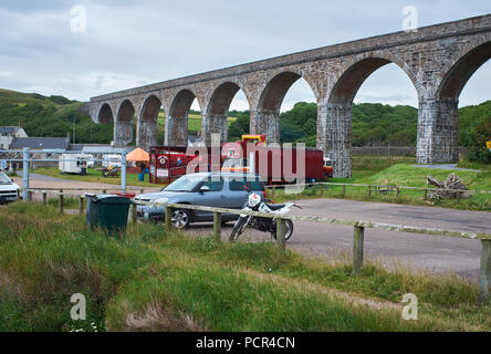 Viaduct at Cullen. Grade B listed structure. 8 arches and single track. Constructed 1884. Built of red bricks set in cement. Parapets blue limestone Stock Photo