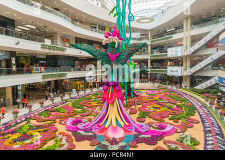 Two giant birds, made of flowers, in the center of the traditional flower carpet of the Santafe Shopping Center, in the El Poblado neighborhood of Med Stock Photo