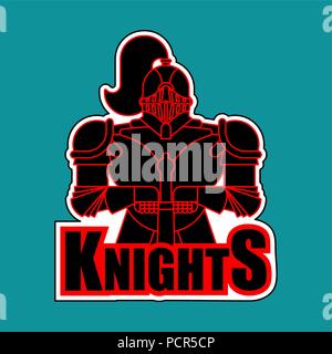 Knights symbol. Metal armor warrior. Knight and Text. Iron armor. Plate and sword. Vector illustration Stock Vector